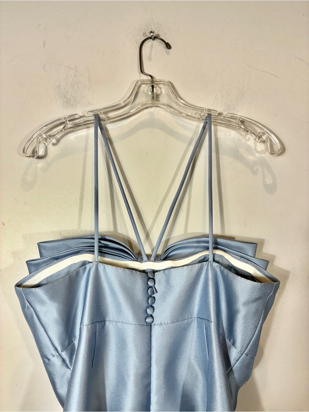 Alfred Sung Light Blue Satin Mini Dress Oversized Bow Detail Size M - Picture 10 of 11